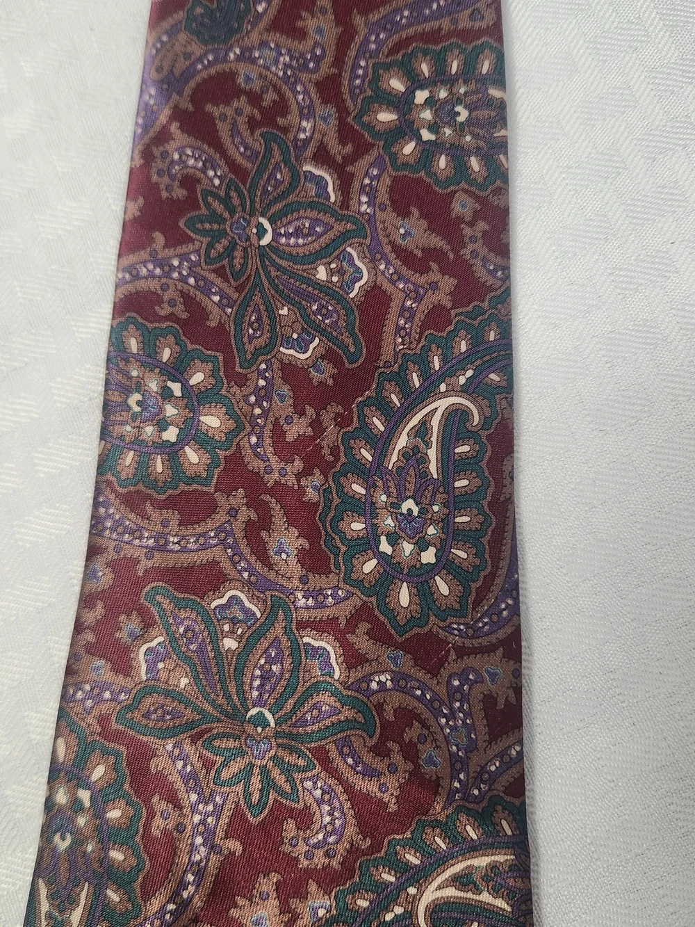 Towncraft Burgundy Paisley Tie with Green and Tan Accents